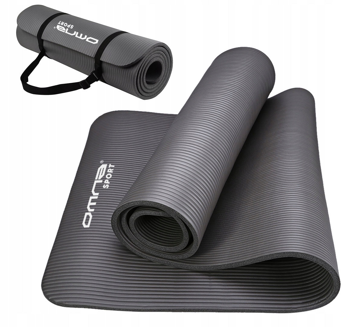 BLACK GYM MAT FOR PILATES FITNESS YOGA EXERCISES + BAG AND BELT