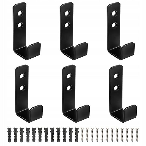 BLACK HEAVY DUTY WALL HOOKS SET OF 6 HANGING