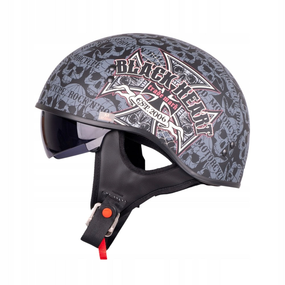 BLACK HELMET W-TEC BLACK HEART V535 CROSS SKULL MATT DOT r. L Size L
