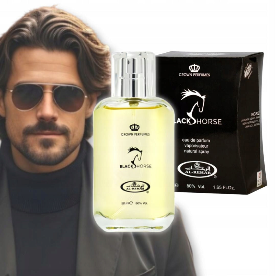 BLACK HORSE ARABIC CITRUS WOOD PERFUME PATCHOULI 50 ml AL REHAB EDP Packaging status original