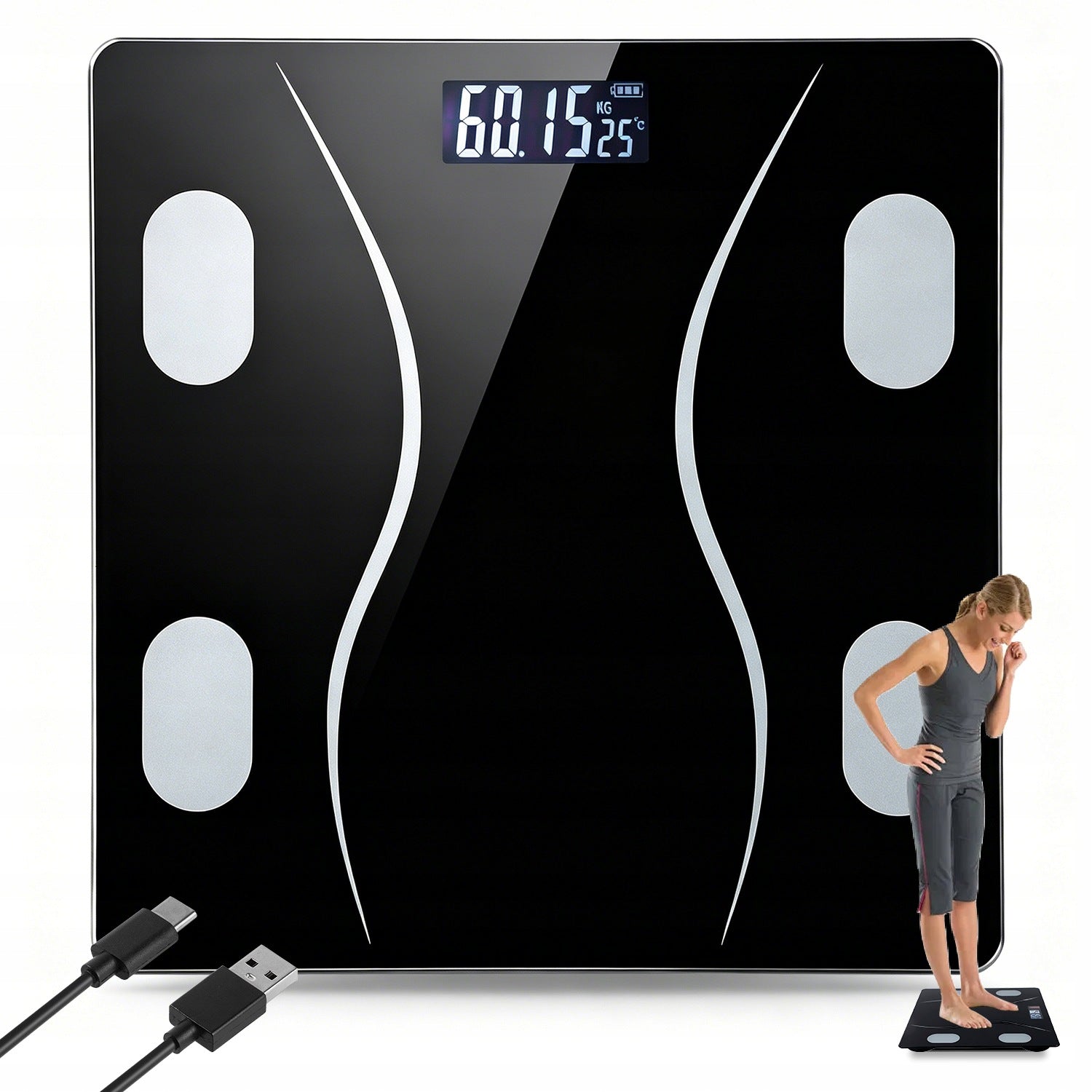 BLACK LCD BATHROOM SCALE WITH AUTOMATIC ON FUNCTION