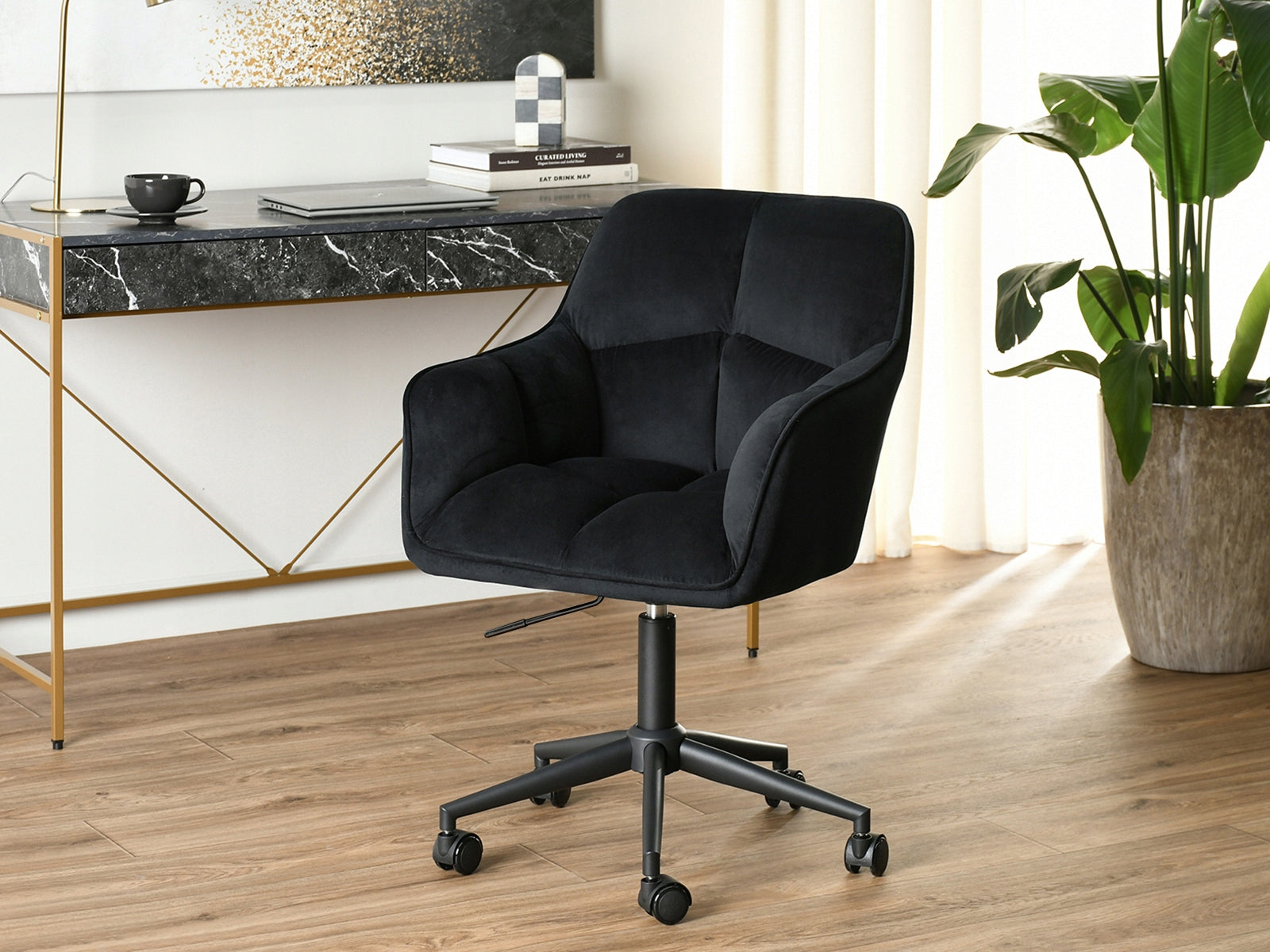 BLACK LIGHTWEIGHT ISLA ARMCHAIR FOR OFFICE ROOM WITH THICK VELVET AND SOLID LEG Manufacturer code 5907698668916