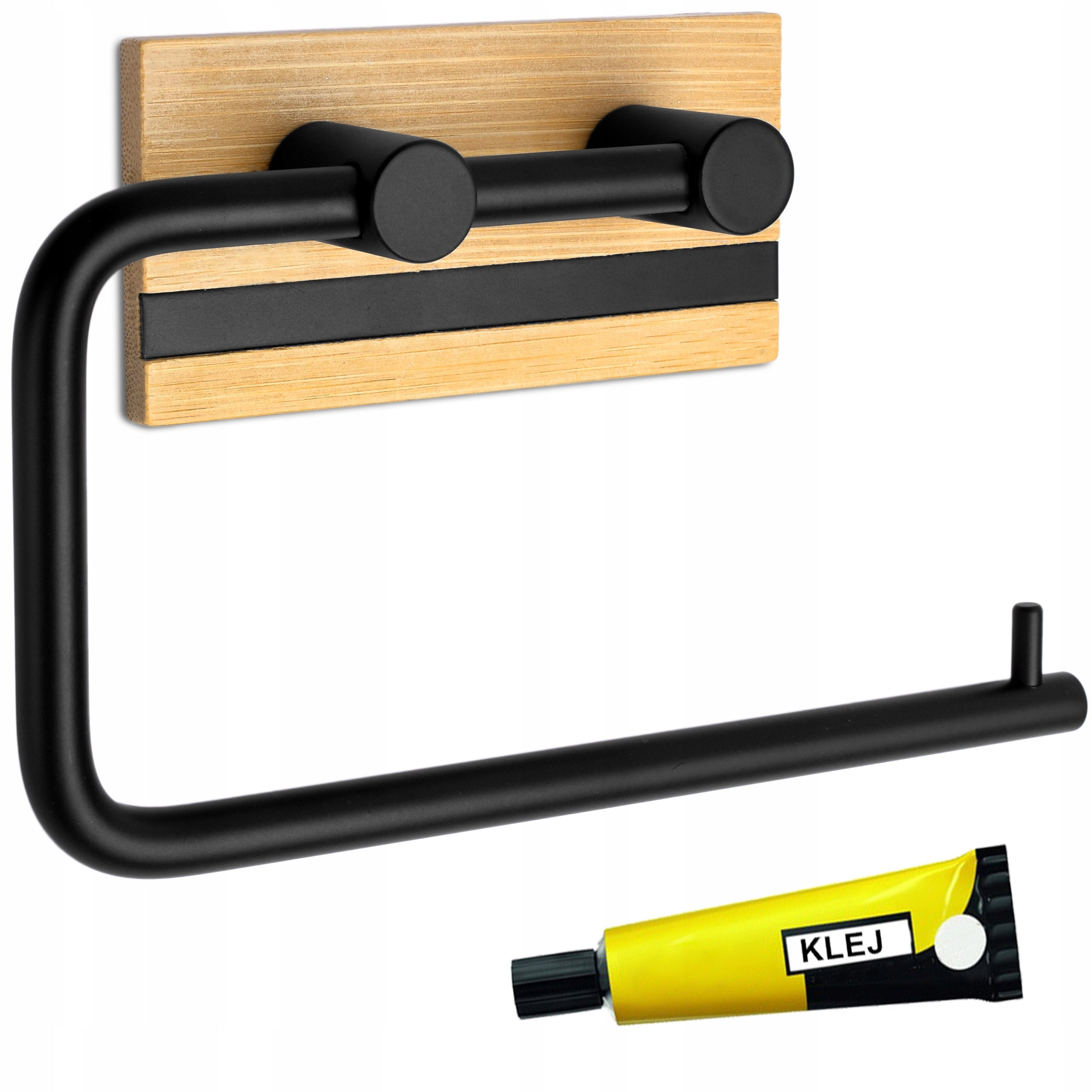 BLACK METAL BAMBOO TOILET PAPER HOLDER ADDED WITH GLUE