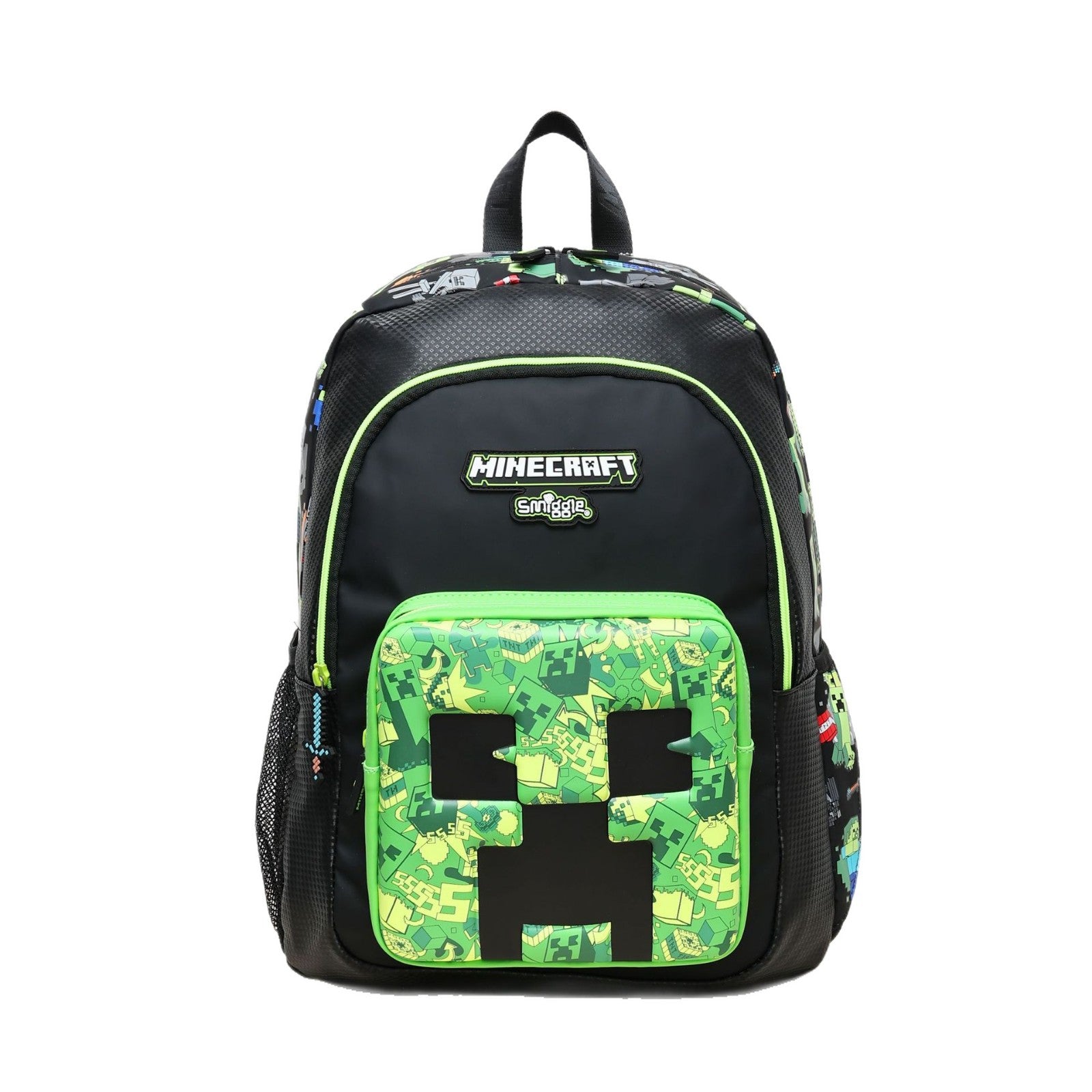 BLACK MINECRAFT BACKPACK WITH EMBOSSED CREEPER MOTIF
