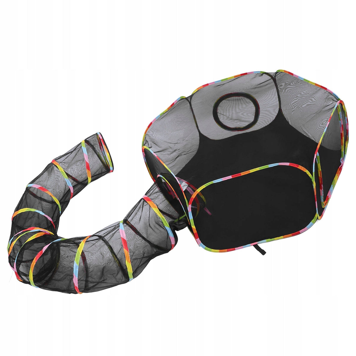 BLACK OUTDOOR CAT TENT WITH FOLDABLE TUNNEL AND SECURE PLAYPEN