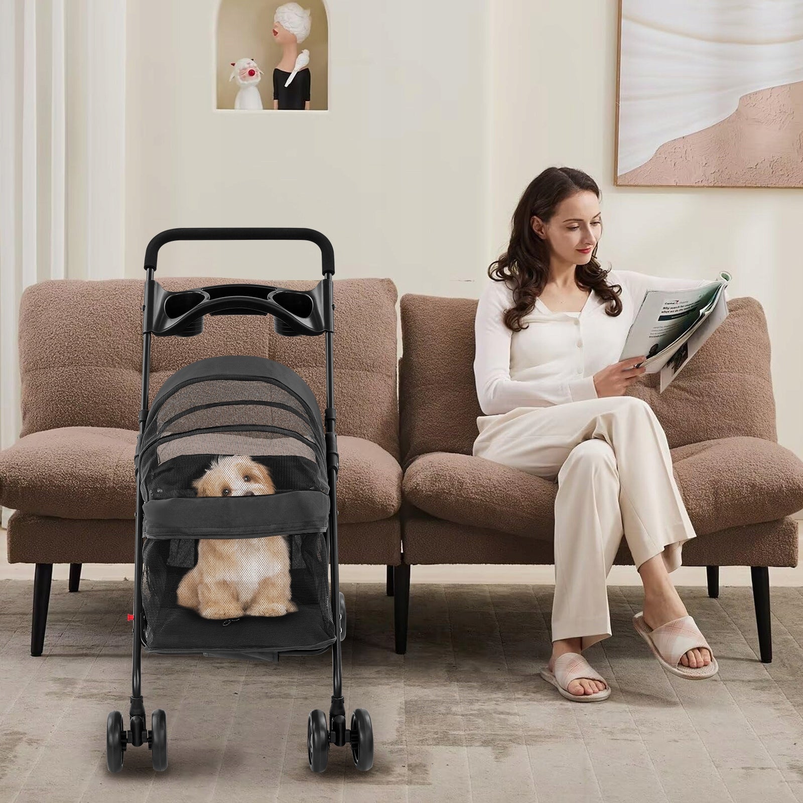 BLACK PET STROLLER FOR HOME AND OUTINGS - FOLDABLE Manufacturer code 74971912