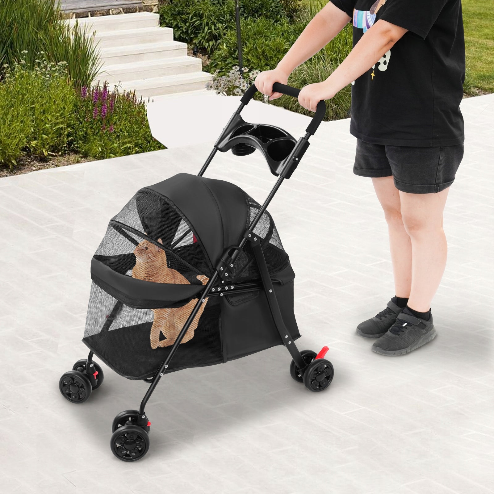 BLACK PET STROLLER FOR HOME AND OUTINGS - FOLDABLE Size L/XL