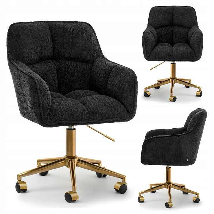 BLACK PLUSH GLAMOUR ISLA ARMCHAIR WITH ARMRESTS ON GOLD BASE