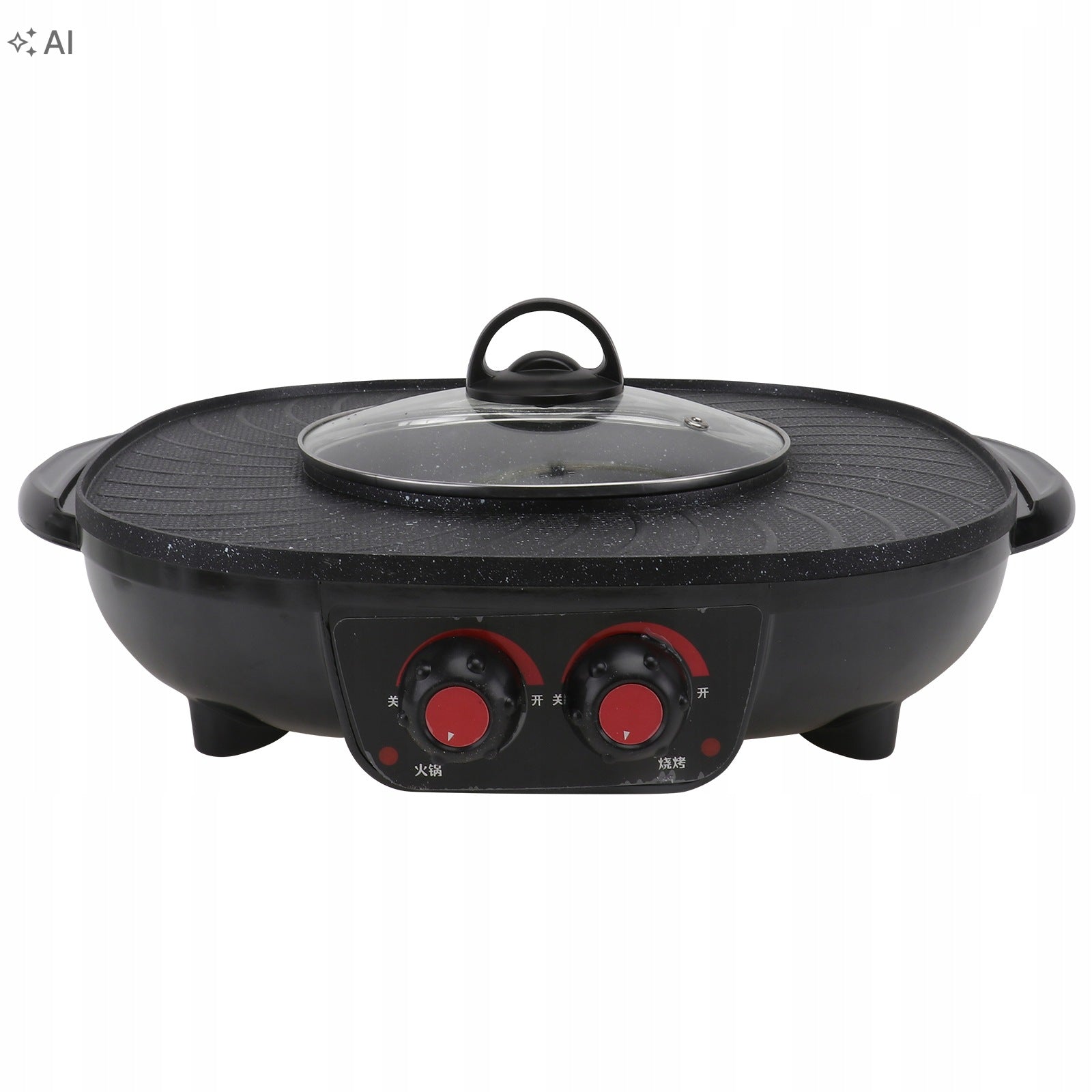 BLACK SMOKELESS HOT POT COOKWARE WITH NON-STICK IRON PAN AND GLASS LID Brand no brand