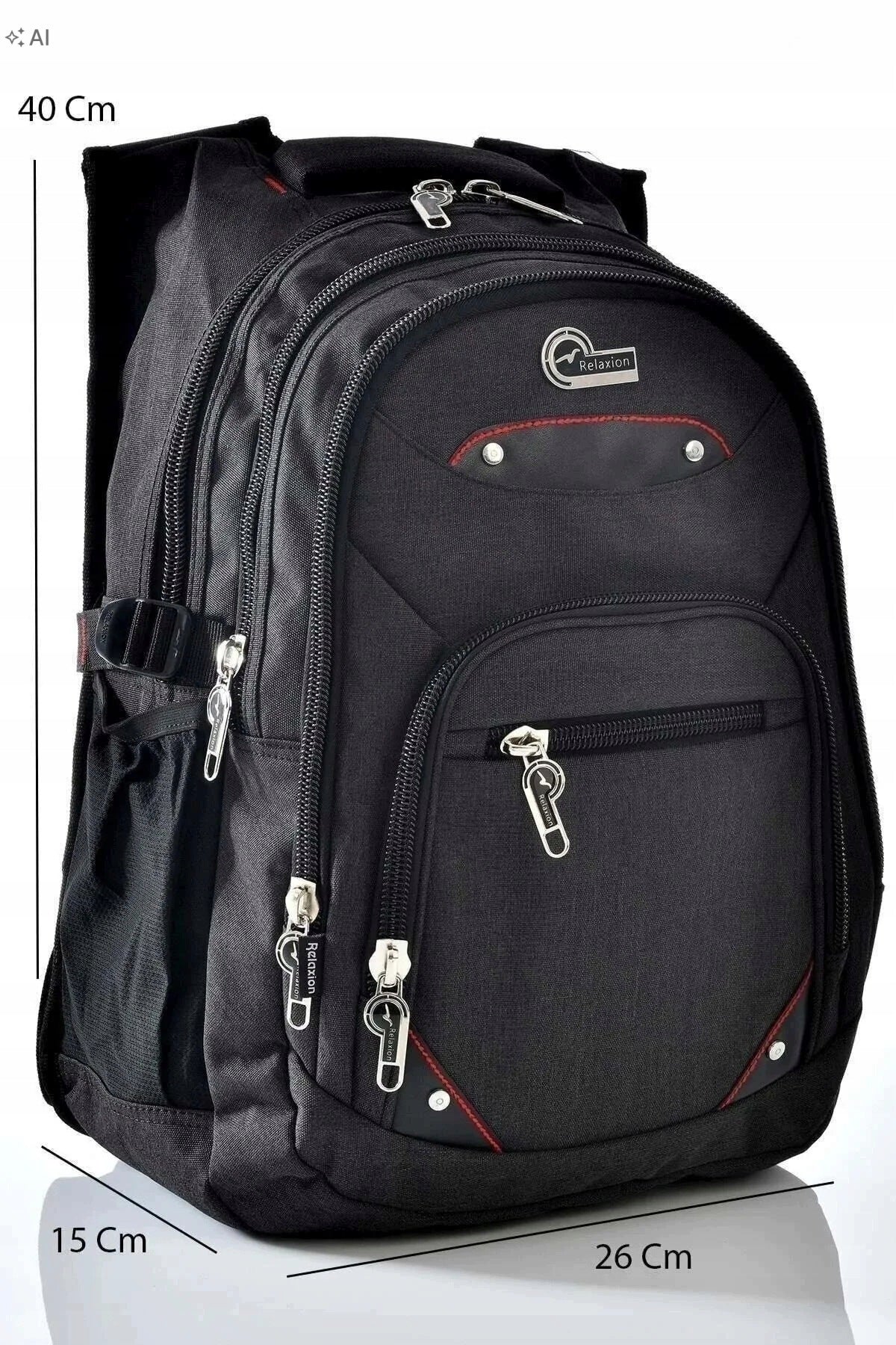 BLACK SPORTS BACKPACK WITH NUMEROUS POCKETS AND 5IA ZIPPER