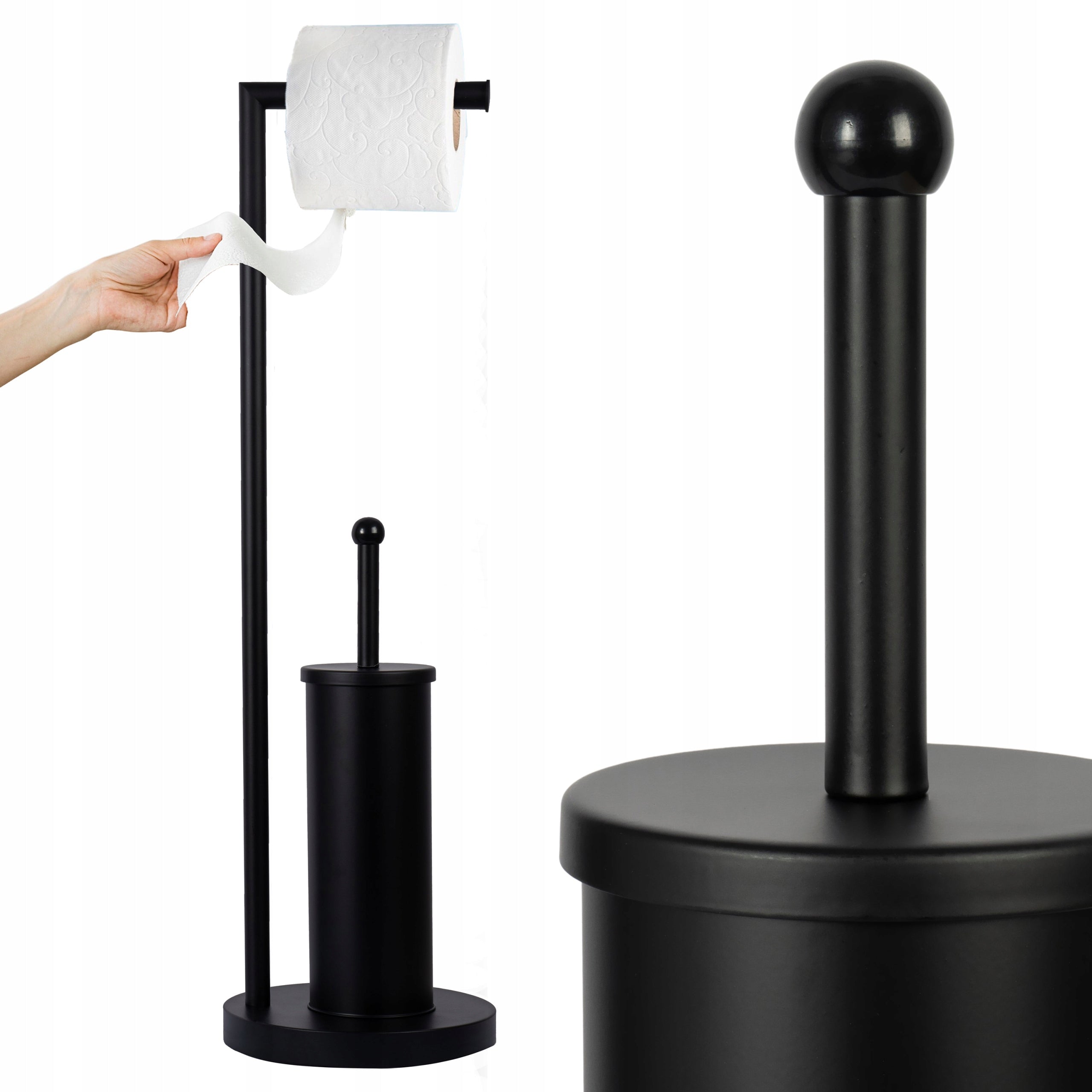 BLACK STEEL STAND WITH TOILET PAPER HOLDER + TOILET BRUSH Packaging status original