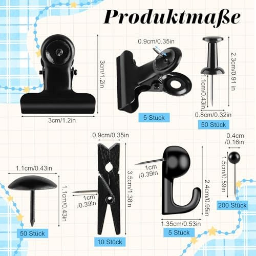 BLACK WALL PINS SET OF 320 PIECES FOR CORK OFFICE BOARDS Manufacturer code Producent niezależny