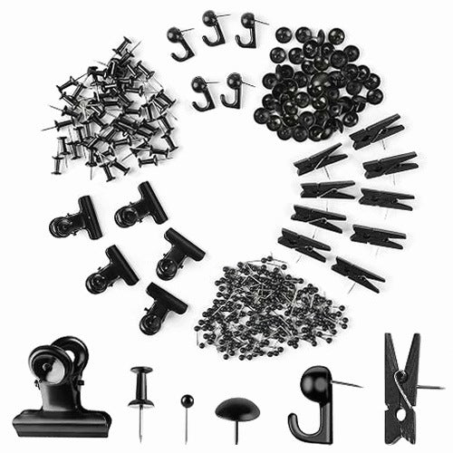 BLACK WALL PINS SET OF 320 PIECES FOR CORK OFFICE BOARDS