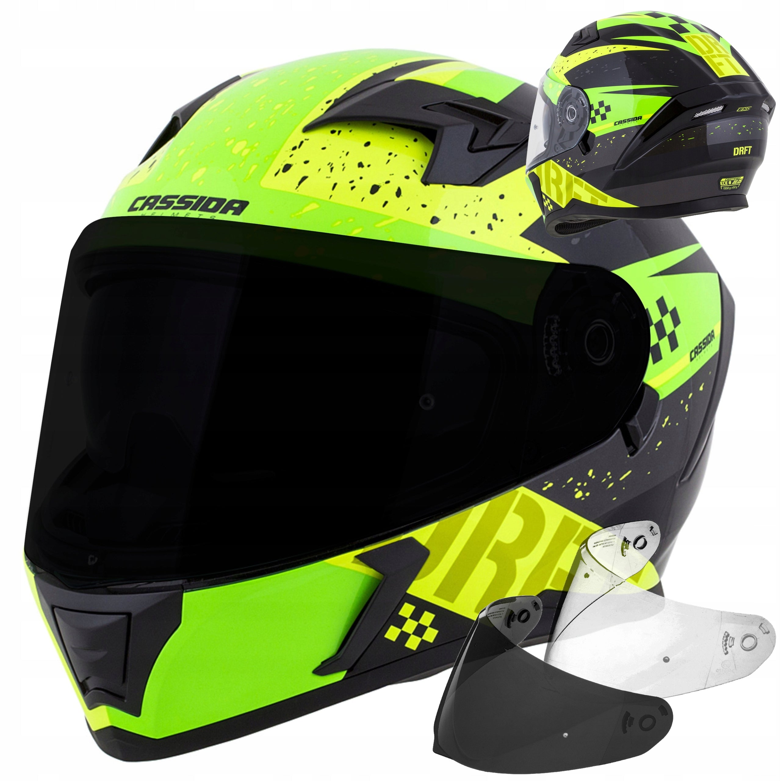 + BLACK WINDOW MOTORCYCLE HELMET CASSIDA 3 DRFT XL