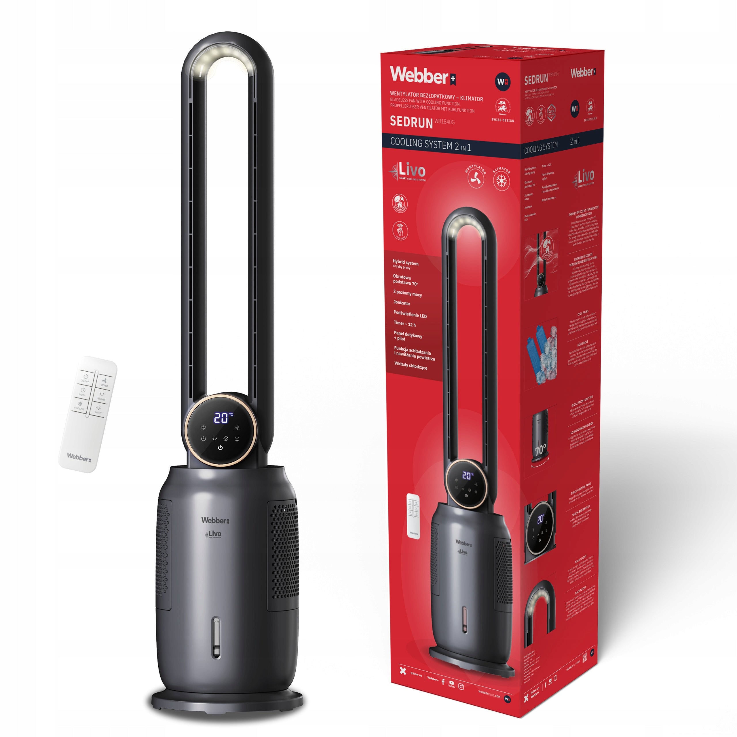 BLADELESS FAN WEBBER WB1840G COOLING HUMIDIFICATION IONIZATION 4in1 Packaging status original