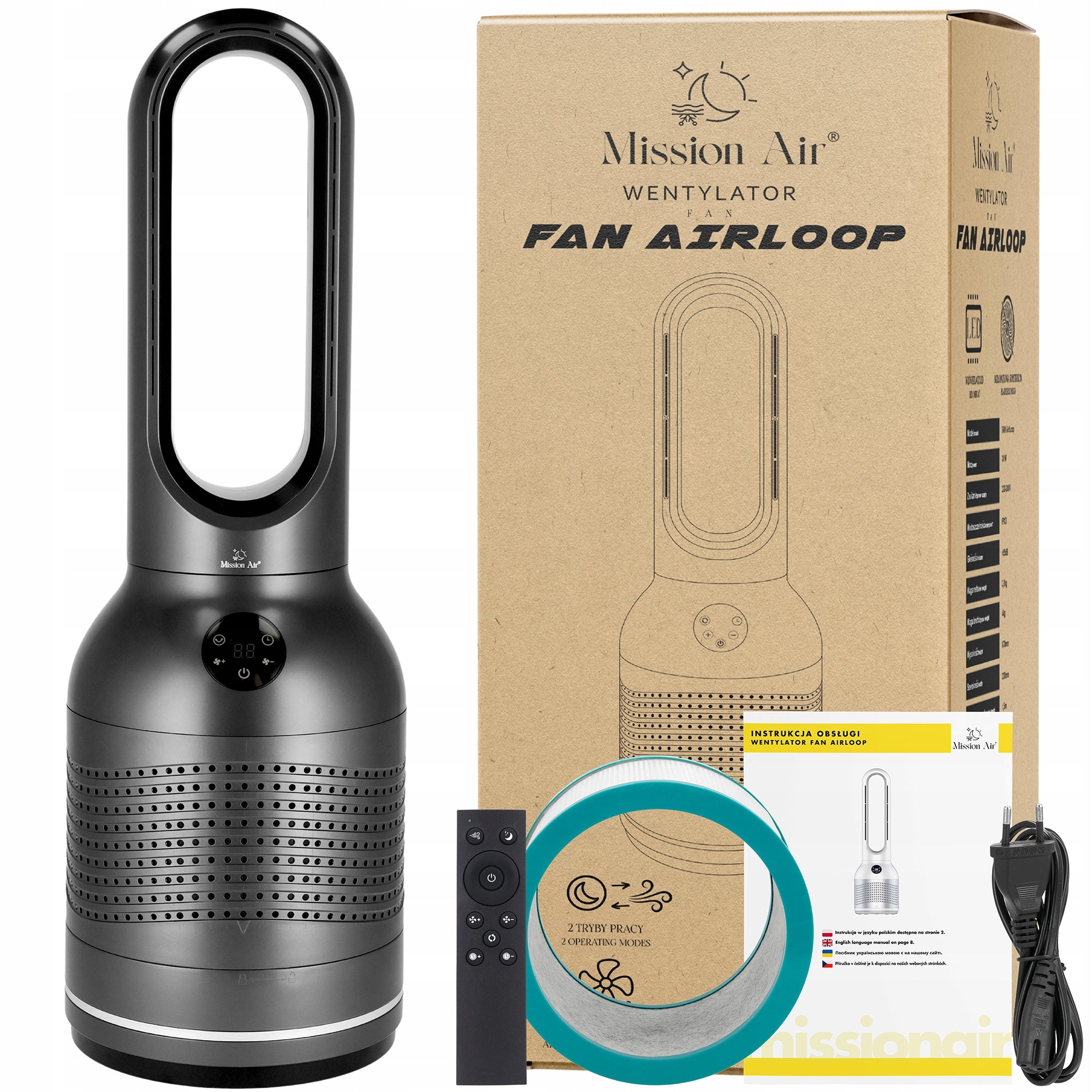 BLADELESS Floor FAN Column Standing Windmill 30W SWING GREY Packaging status original