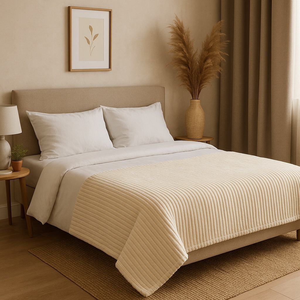 BLANKET 150x200 ECRU SOFT WARM FOR COUCH PLAID BEDSPREAD FOR GIFT Manufacturer code AGTRADE  VILINOR STRIPE 150X200 ECRU