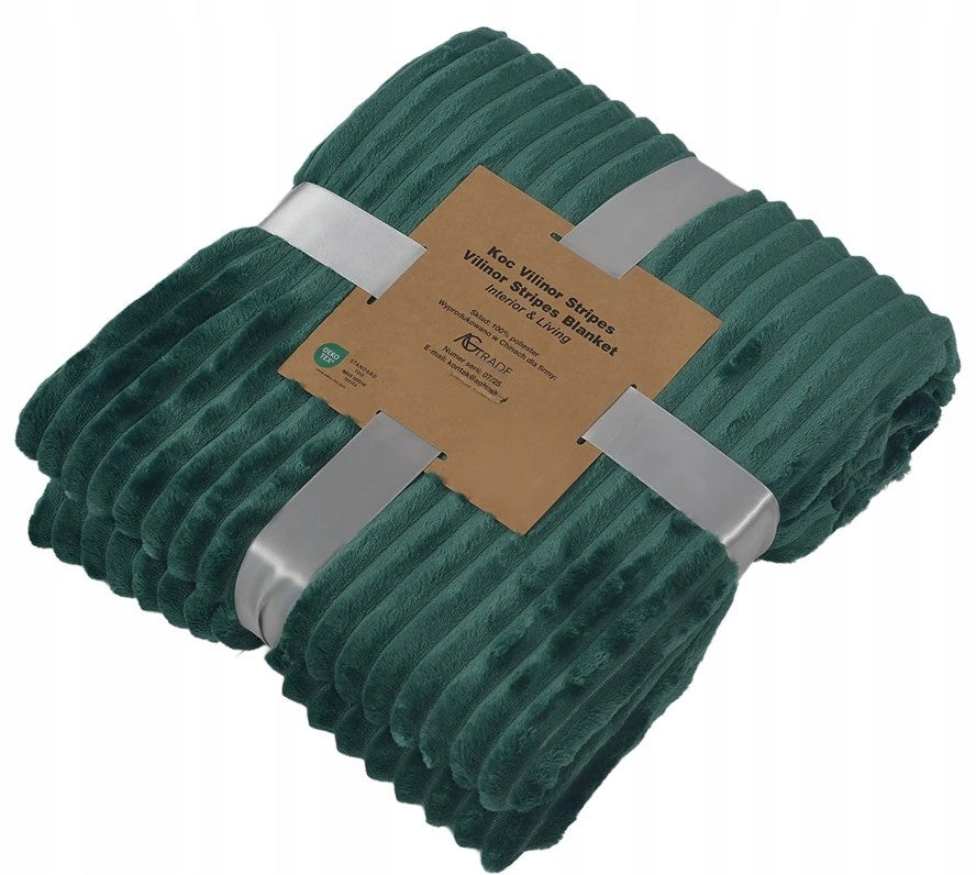 BLANKET 200x220 DARK GREEN SOFT WARM FOR COUCH PLAID BEDSPREAD FOR GIFT Manufacturer code AGTRADE VILINOR STRIPE 200x220 C. ZIELONY
