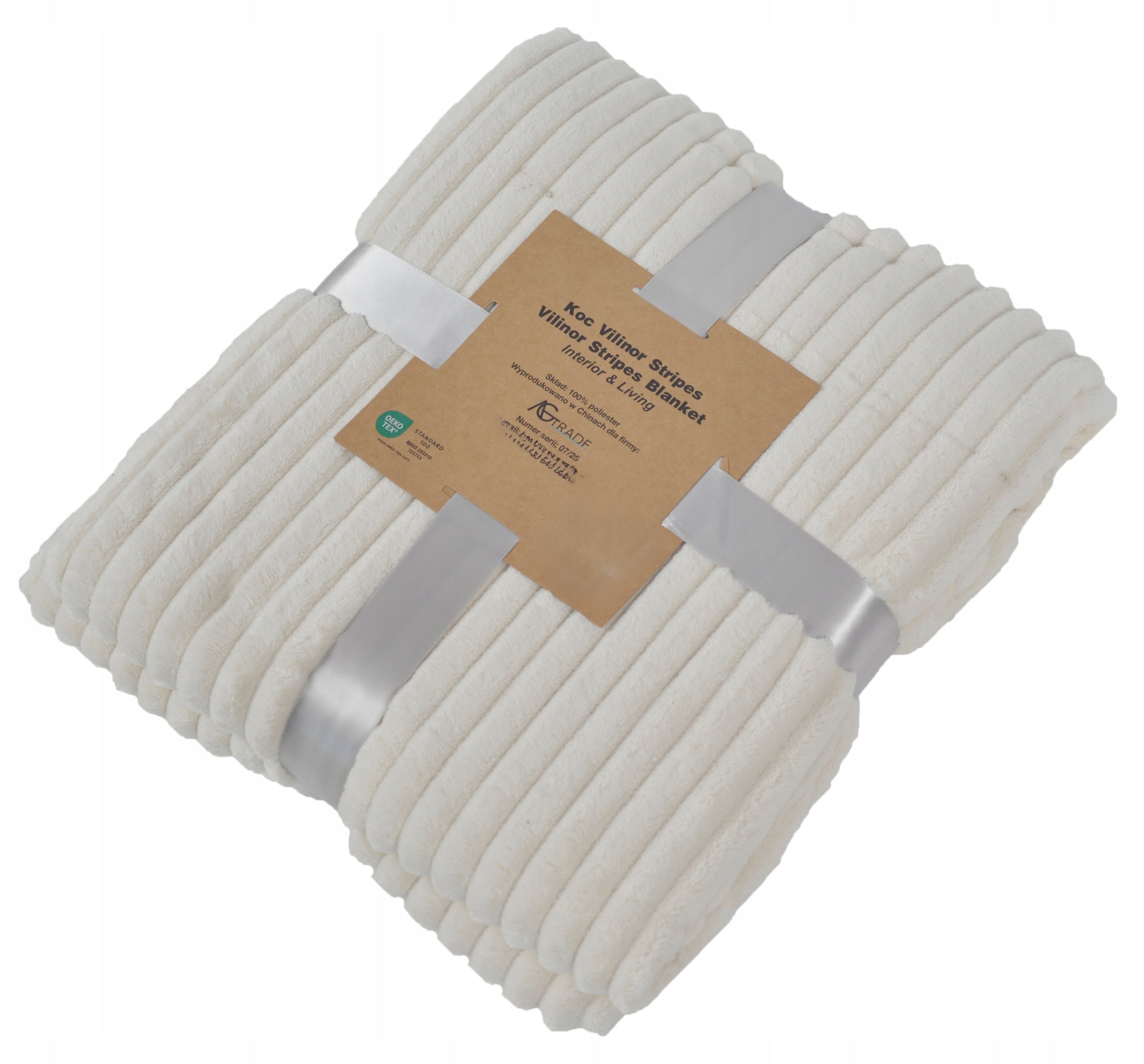 BLANKET 200x220 ECRU SOFT WARM FOR COUCH PLAID BEDSPREAD FOR GIFT Manufacturer code AGTRADE  VILINOR STRIPE 200x220 ECRU