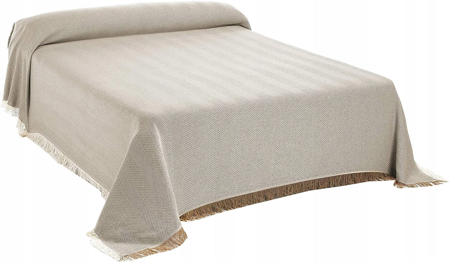 BLANKET CREAM BEIGE 180X260 HERRINGBONE NATURAL COTTON WITH FRINGES Manufacturer code 8435520853614