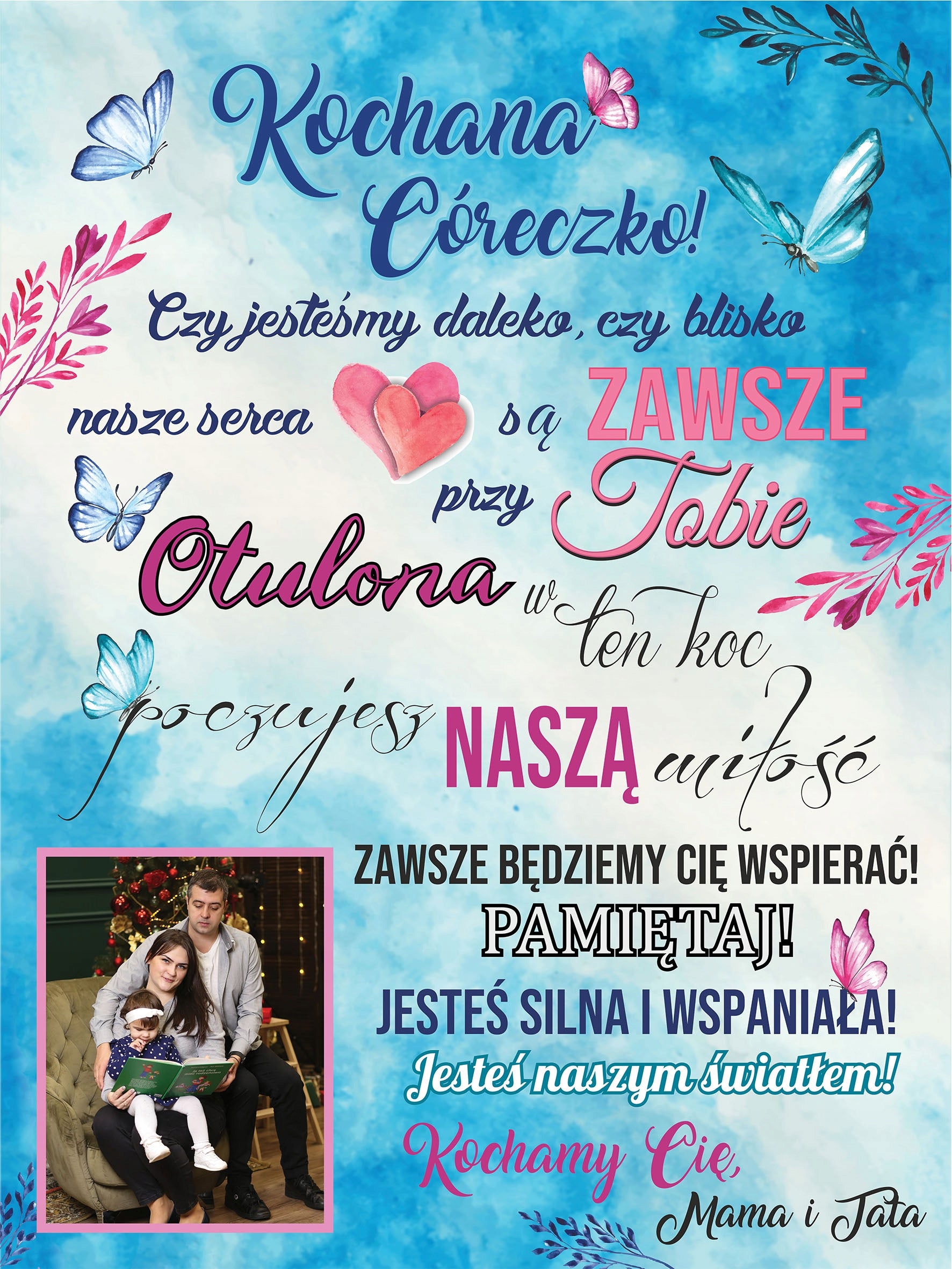BLANKET FOR DAUGHTER FROM MOM AND DAD,PARENTS 200X150CM/YOUR PHOTO/Poland PROD.