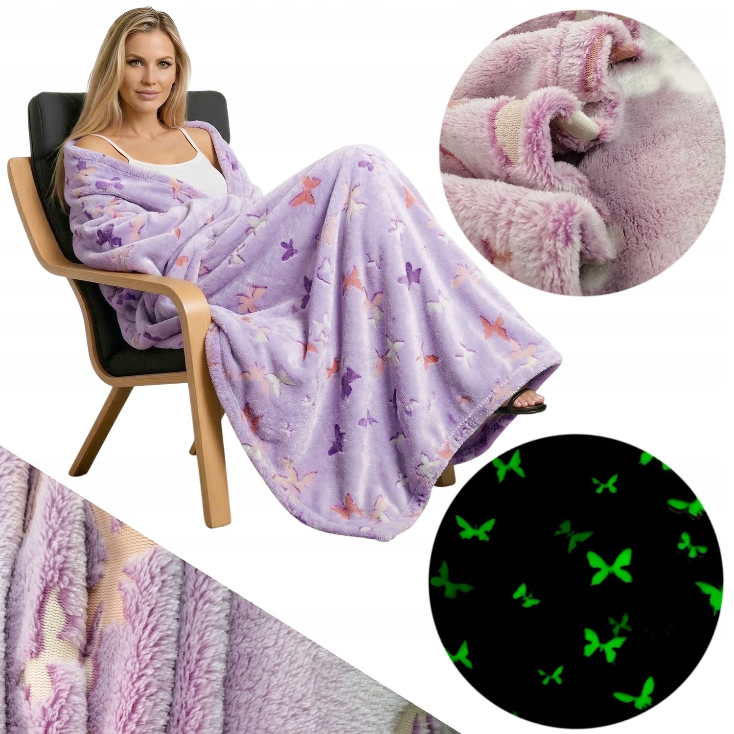 BLANKET GLOWING IN THE DARK 150x200 SOFT NICE PLAID BEDSPREAD ARMCHAIR