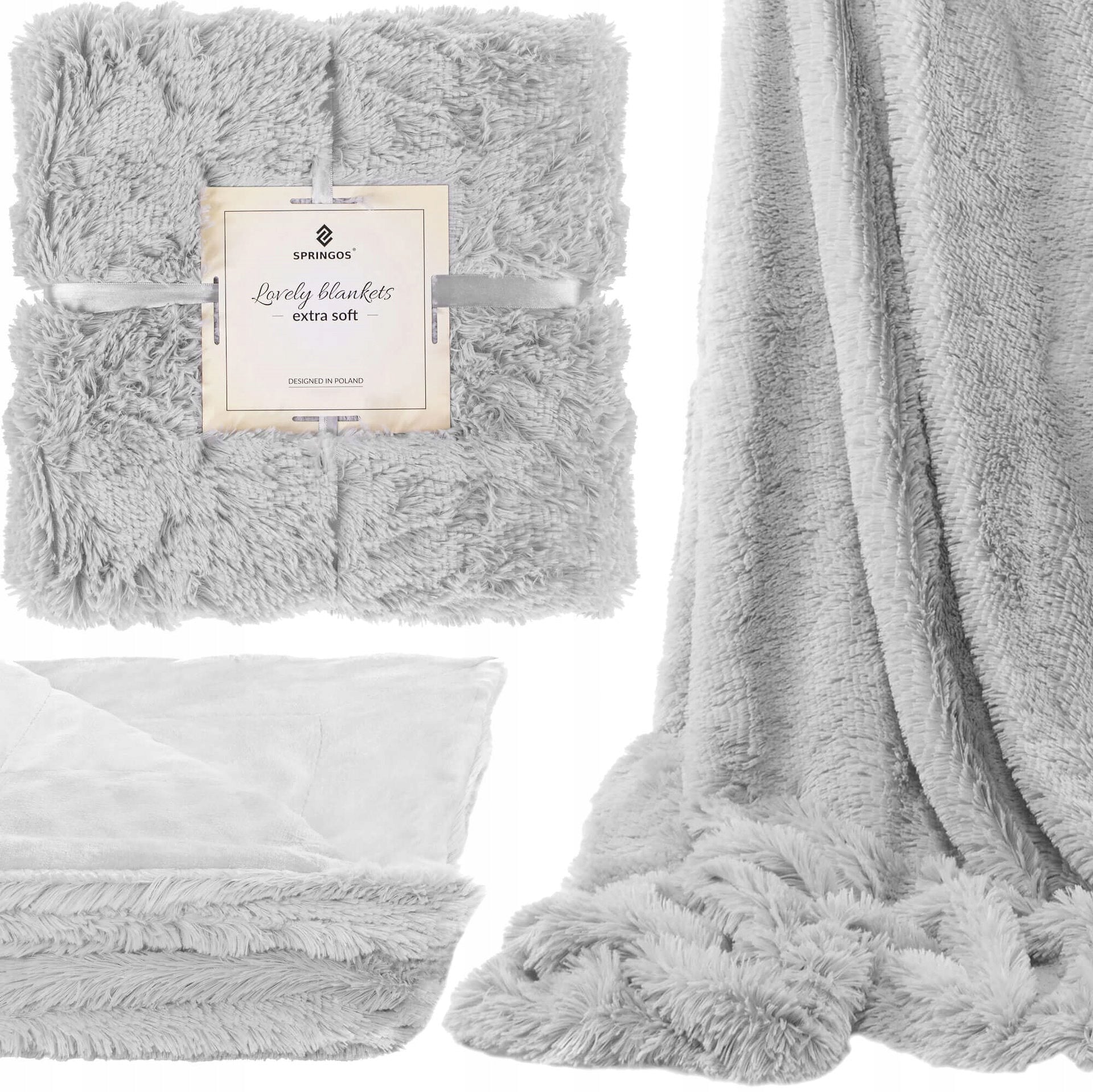 BLANKET HAIRY BEDSPREAD PLAID SOFT THICK WARM 200x220 cm GREY