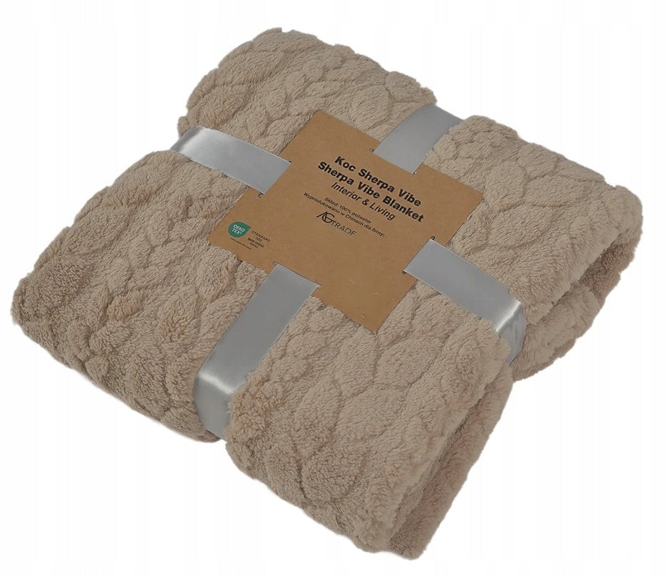 BLANKET PLAID BEDSPREAD WARM SOFT FOR GIFT FLUFFY 150x200 BEIGE Manufacturer code AGTRADE SHERPA VIBE  150X200 BEŻ
