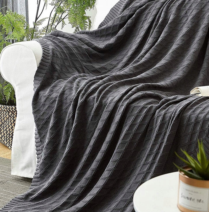 BLANKET PURE COTTON 100% 180cm pattern WAFER LOFT MOTHER'S DAY GIFT GREY