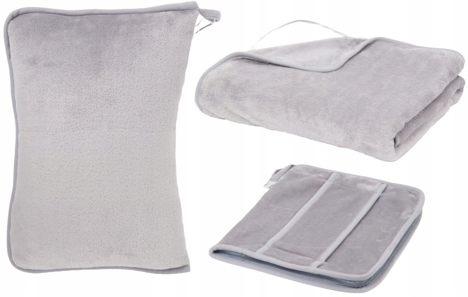 BLANKET TRAVEL PILLOW FOR AIRPLANE CAR 2IN1 FLEECE 160X100 GREY
