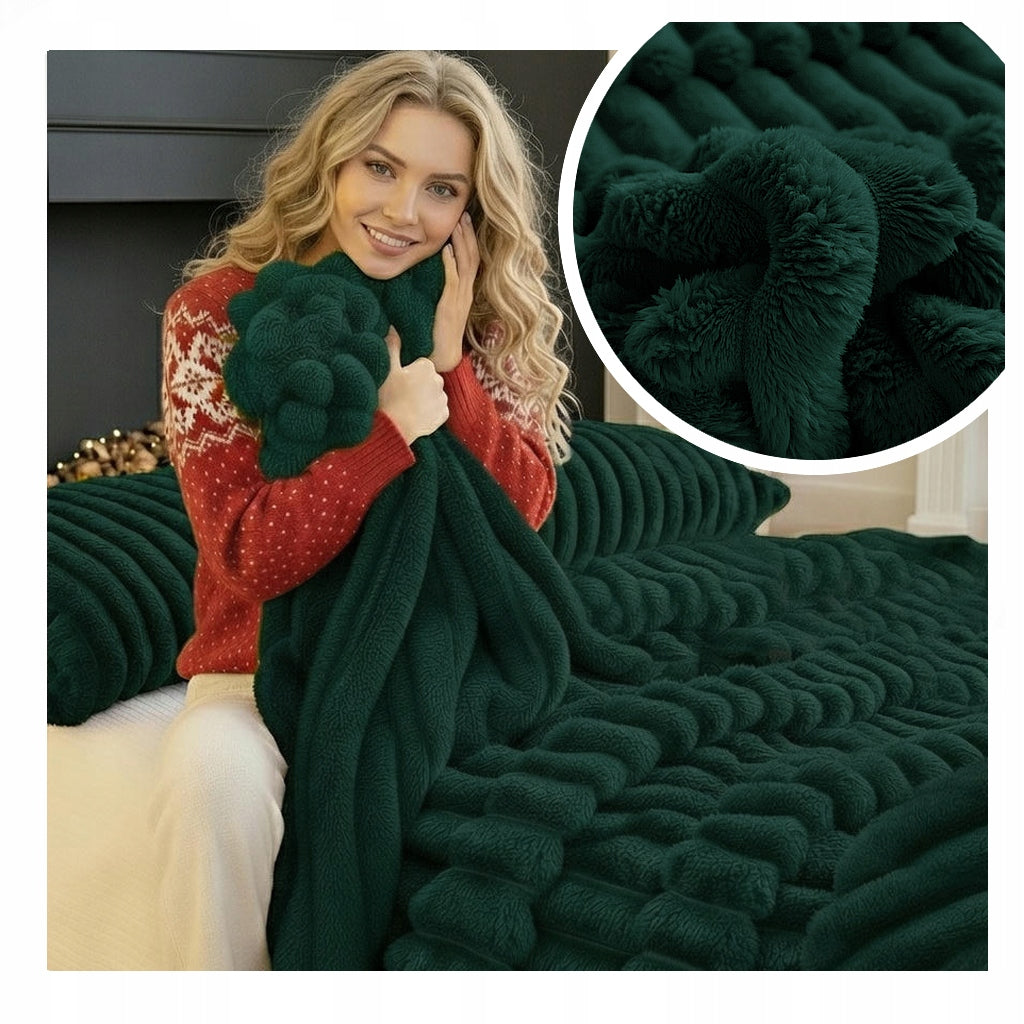 BLANKET Thick Fluffy Warm Bedspread Sofa SOFT Plaid GREEN 160x200