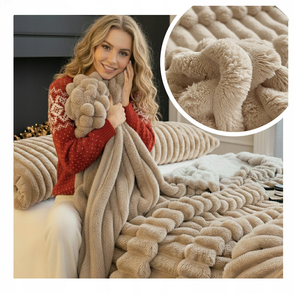 BLANKET Thick Fluffy Warm Bedspread Sofa SOFT Pled BEIGE 160x200 Packaging status original