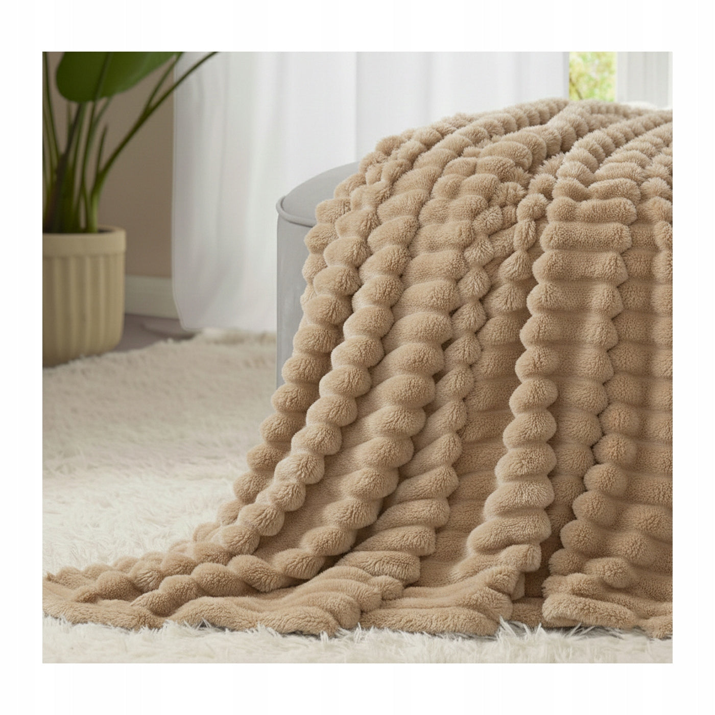 BLANKET Thick Fluffy Warm Bedspread Sofa SOFT Pled BEIGE 160x200