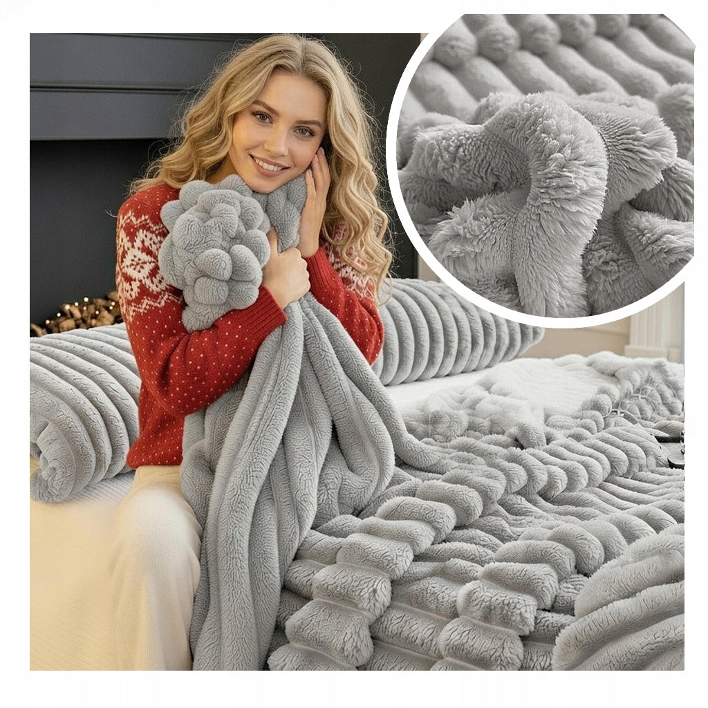 BLANKET Thick Fluffy Warm Bedspread Sofa Soft Plaid Grey 160x200