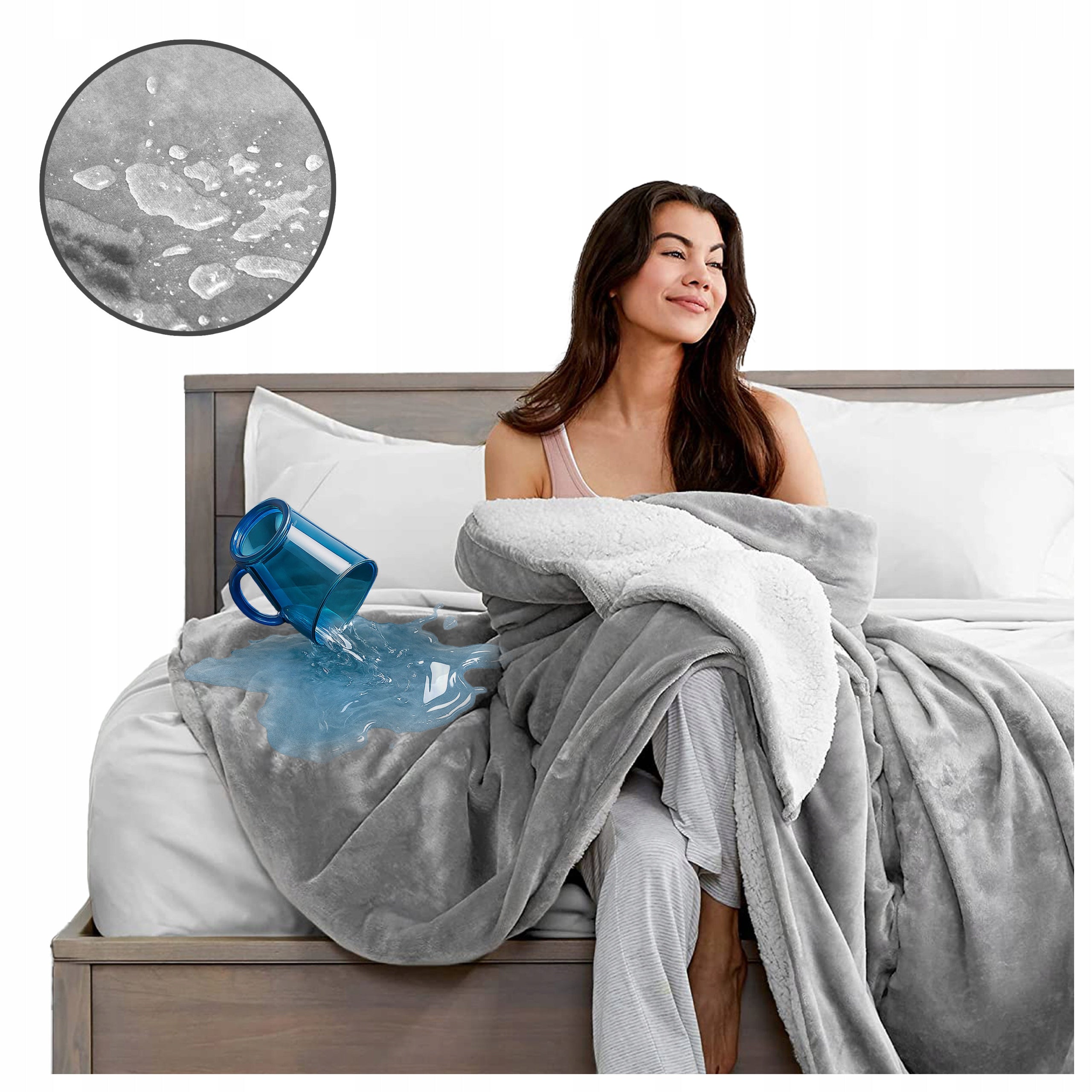 BLANKET WATERPROOF BEDSPREAD LAMB 150x200 DOUBLE-SIDED LIGHT GREY