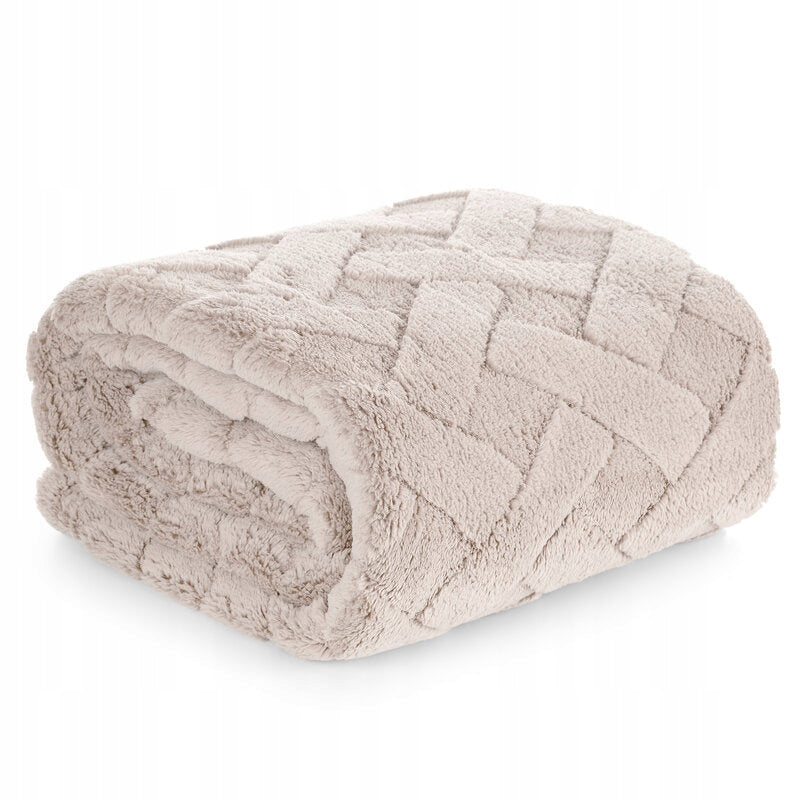 BLANKET WITH EMBOSSED PATTERN SOFT FLUFFY 170X210 BEIGE