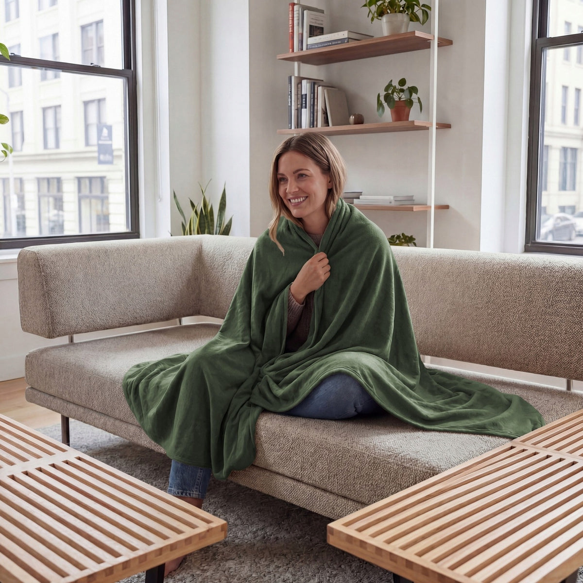 BLANKET bedspread 160x200 MICROFIBER uniform soft plaid Juana GREEN Brand Łóżkoholicy