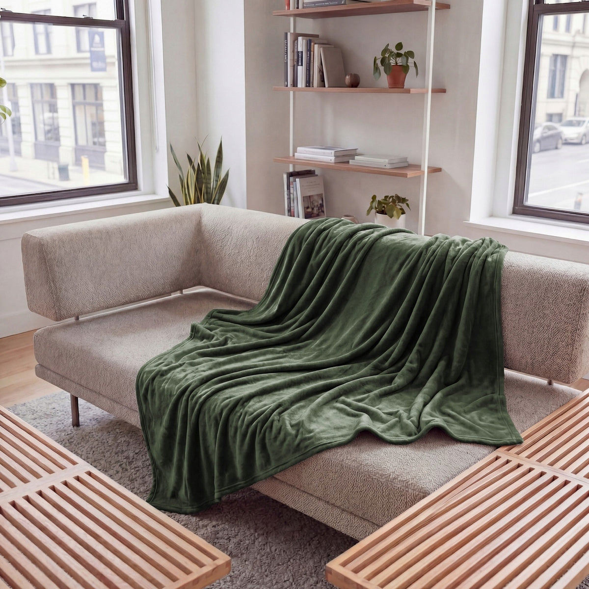 BLANKET bedspread 160x200 MICROFIBER uniform soft plaid Juana GREEN Packaging status original