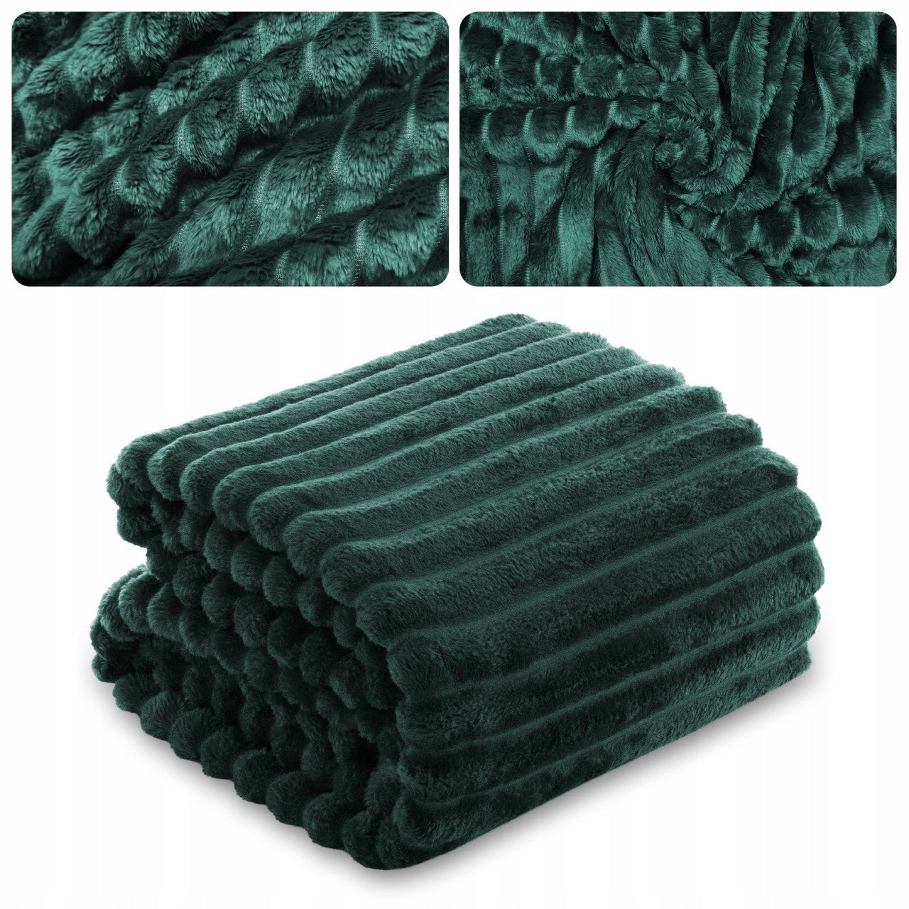 BLANKET bedspread with stripes embossed cap 160x200 BOTTLE GREEN NUVIO