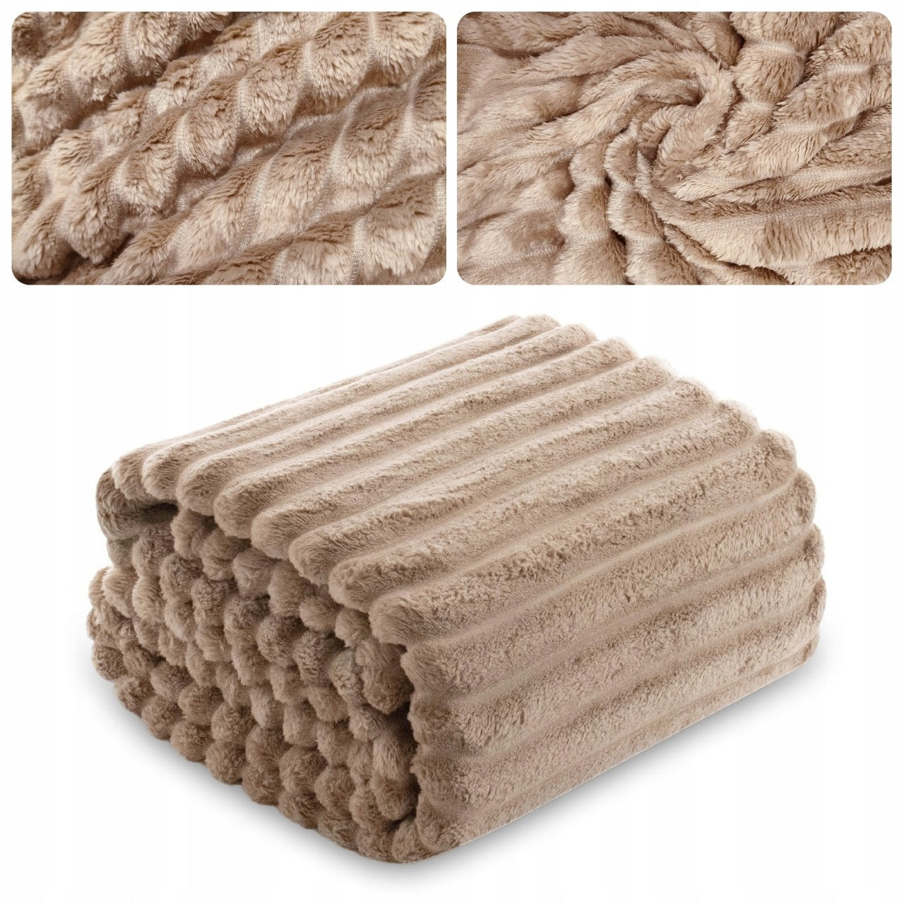 BLANKET bedspread with stripes embossed cap for sofa 160x200 BEIGE NUVIO