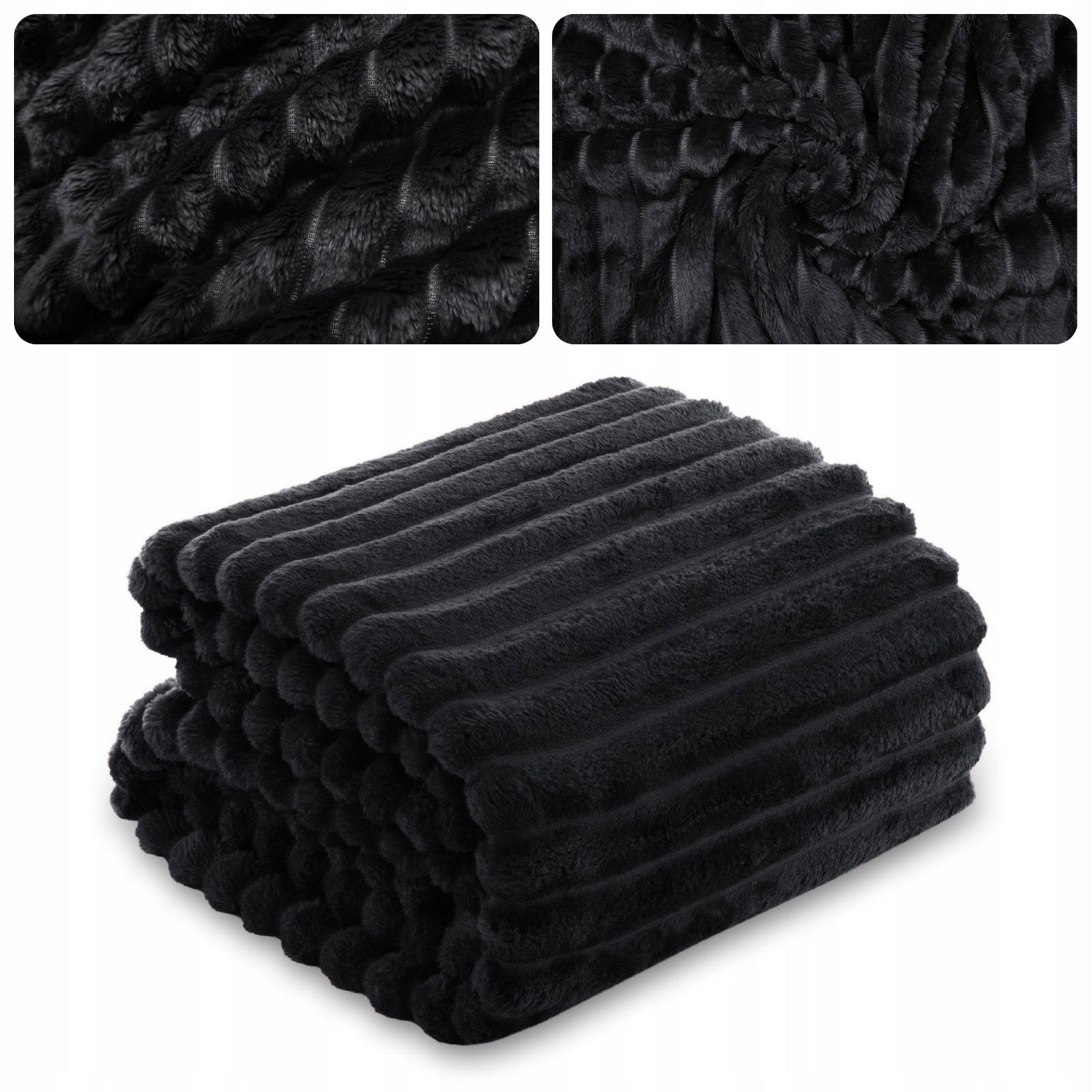 BLANKET bedspread with stripes embossed cap for sofa 160x200 BLACK NUVIO