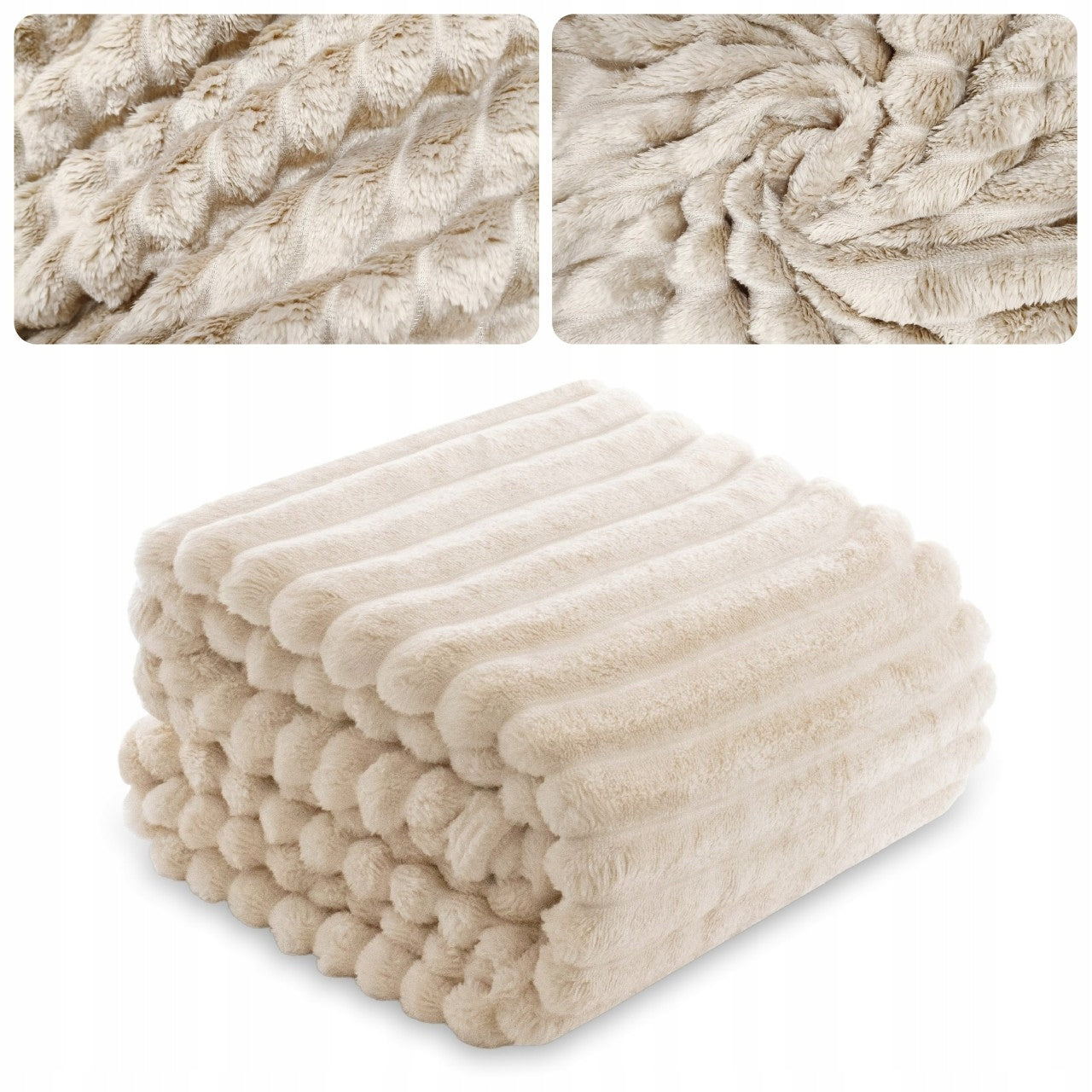 BLANKET bedspread with stripes embossed cap for sofa 160x200 CREAM NUVIO