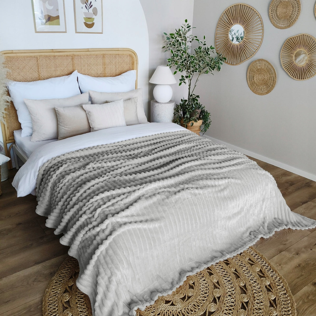 BLANKET bedspread with stripes embossed cap for sofa 160x200 GREY NUVIO Brand Łóżkoholicy