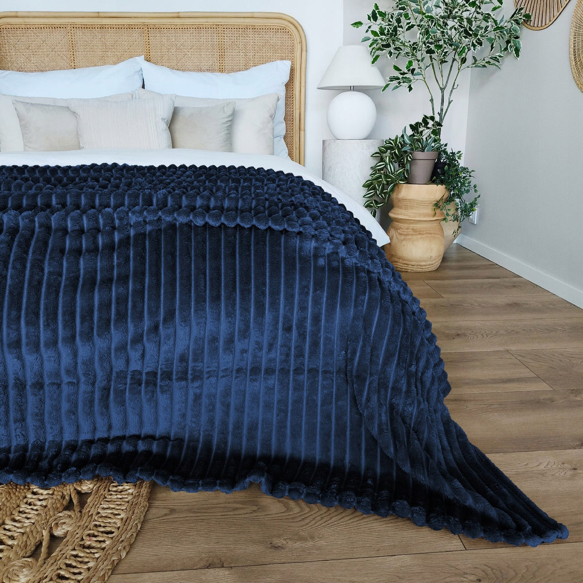 BLANKET bedspread with stripes embossed cap for sofa 160x200 NAVY NUVIO Packaging status original