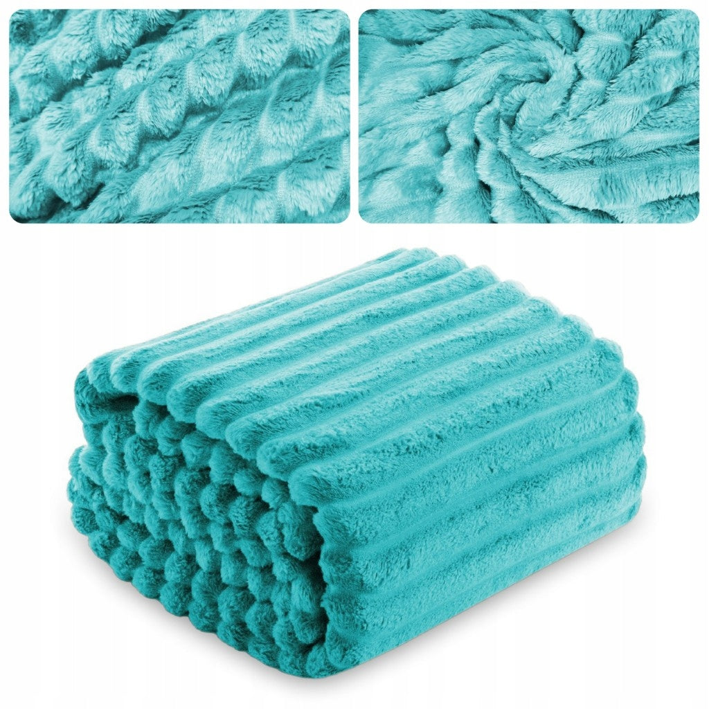 BLANKET bedspread with stripes embossed cap for sofa 160x200 TURQUOISE NUVIO