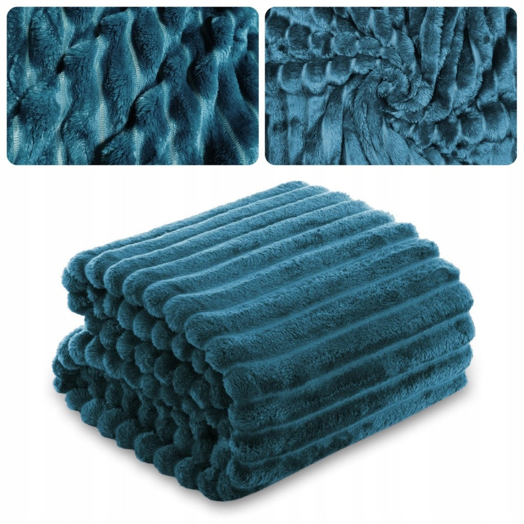 BLANKET bedspread with stripes embossed cap for sofa 200x220 BLUE NUVIO