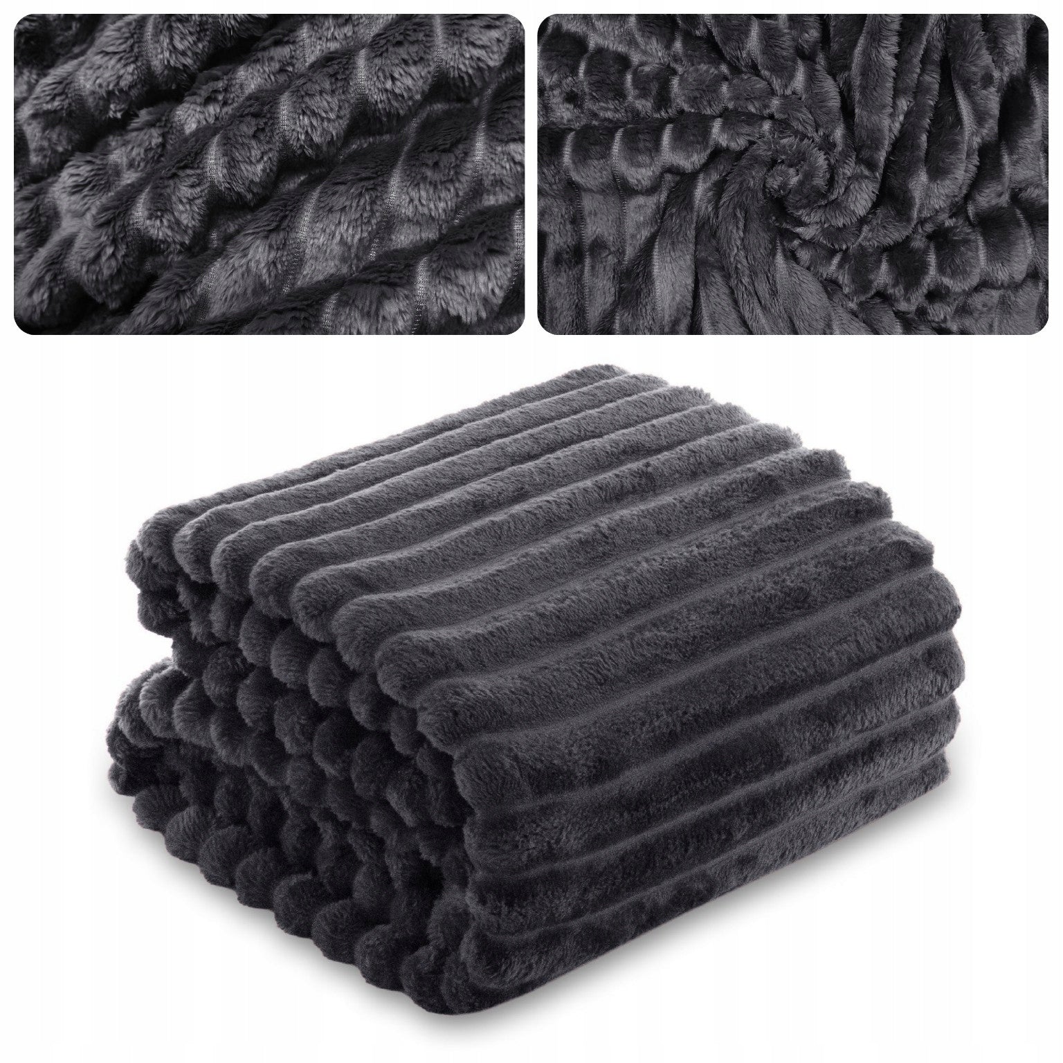 BLANKET bedspread with stripes embossed cap for sofa 200x220 GRAPHITE NUVIO
