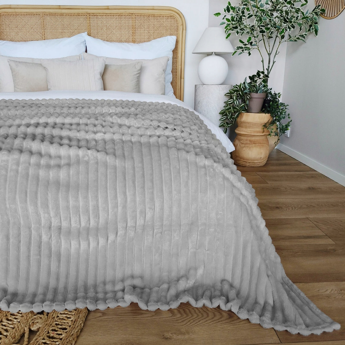 BLANKET bedspread with stripes embossed cap for sofa 200x220 GREY NUVIO Packaging status original
