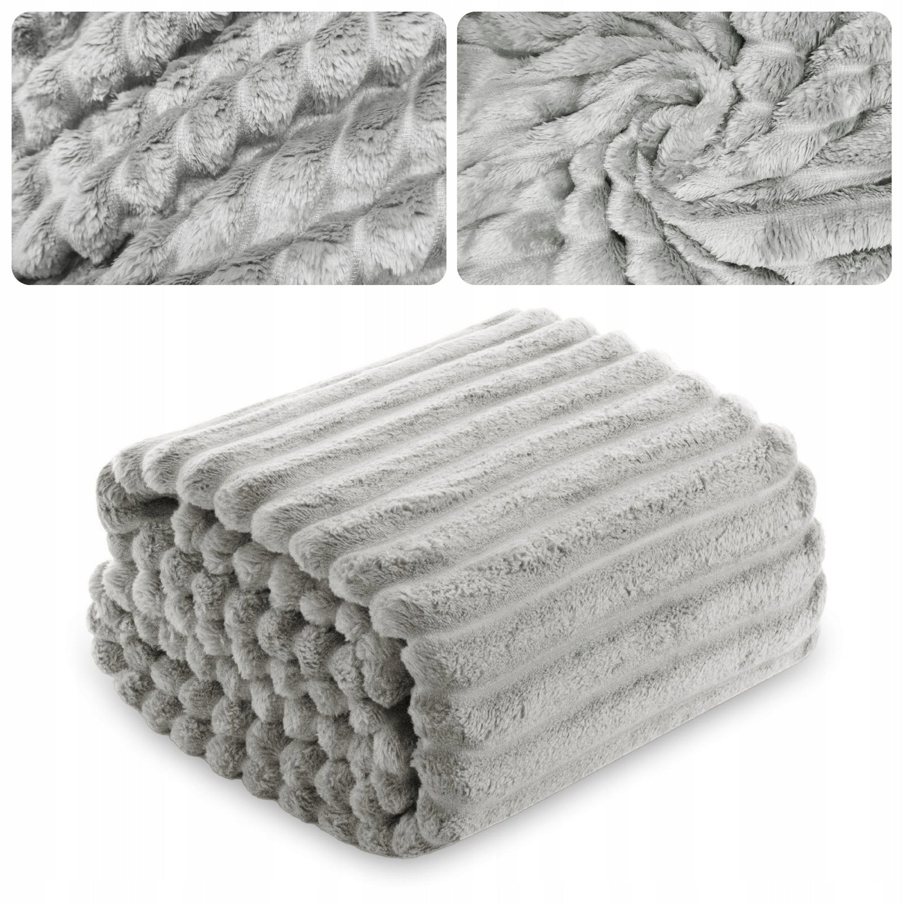 BLANKET bedspread with stripes embossed cap for sofa 200x220 GREY NUVIO