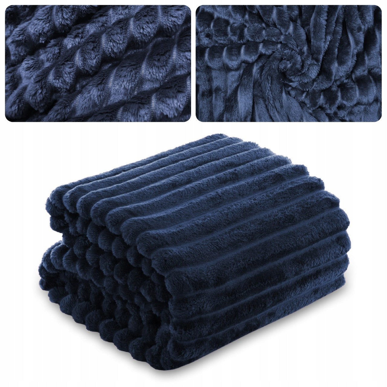 BLANKET bedspread with stripes embossed cap for sofa 200x220 NAVY NUVIO